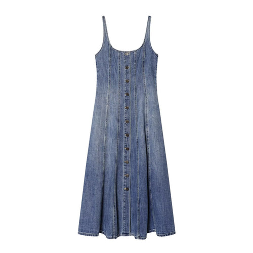 Damen Jeans Maxikleid mit Knopfleiste und schwingendem Saum Drune