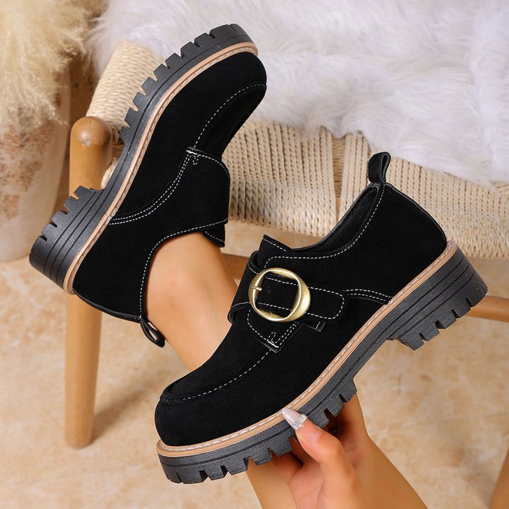 Damen Chunky Loafer im Mokassin‑Stil mit großer Zierschließe, Velours‑Optik und profilierter Gummisohle Drune