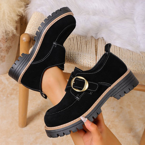 Damen Chunky Loafer im Mokassin‑Stil mit großer Zierschließe, Velours‑Optik und profilierter Gummisohle Drune