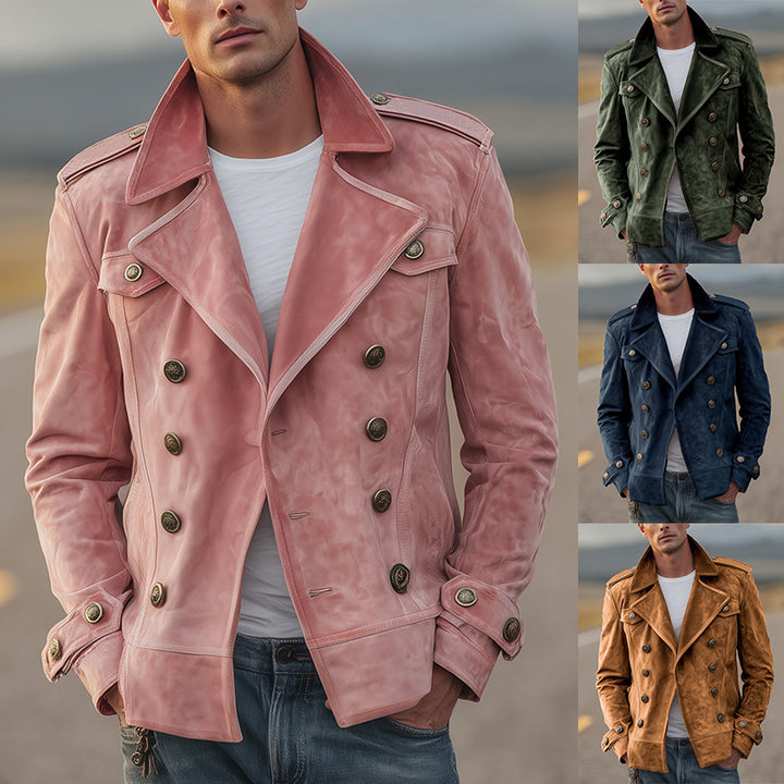 Herren Doppelreihige Wildlederjacke im Aviator‑Stil mit Epauletten Drune