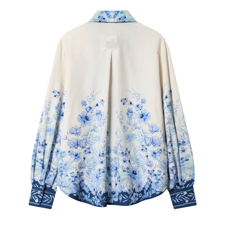 Damen Geblümte Oversize‑Seidenoptik‑Bluse mit Borderprint Drune