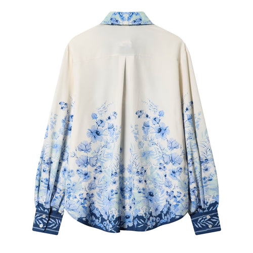 Damen Geblümte Oversize‑Seidenoptik‑Bluse mit Borderprint Drune