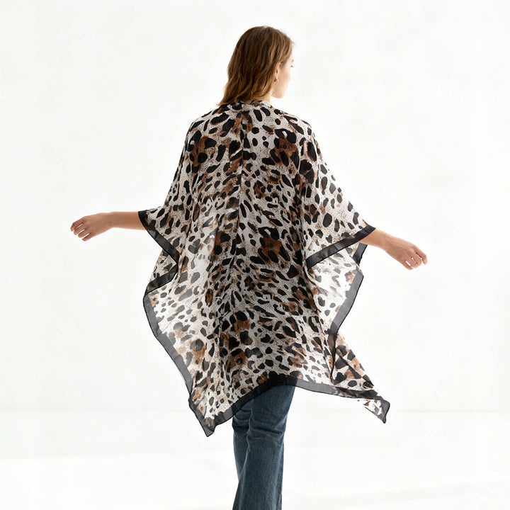 Damen Viskoseleichter Kimono-Überwurf im Oversize-Schnitt mit Leopardenjacquard Drune