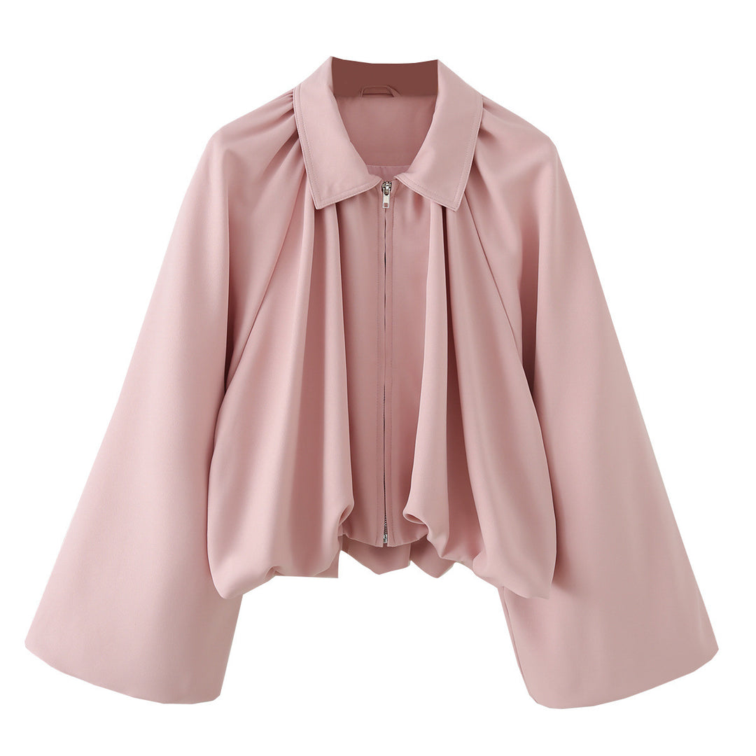 Damen Kurzjacke mit Kräusel-Volants, weitem Ärmel und Reißverschluss Drune