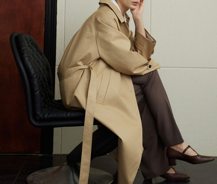 Damen elegante Trenchjacke mit Taillengürtel Drune