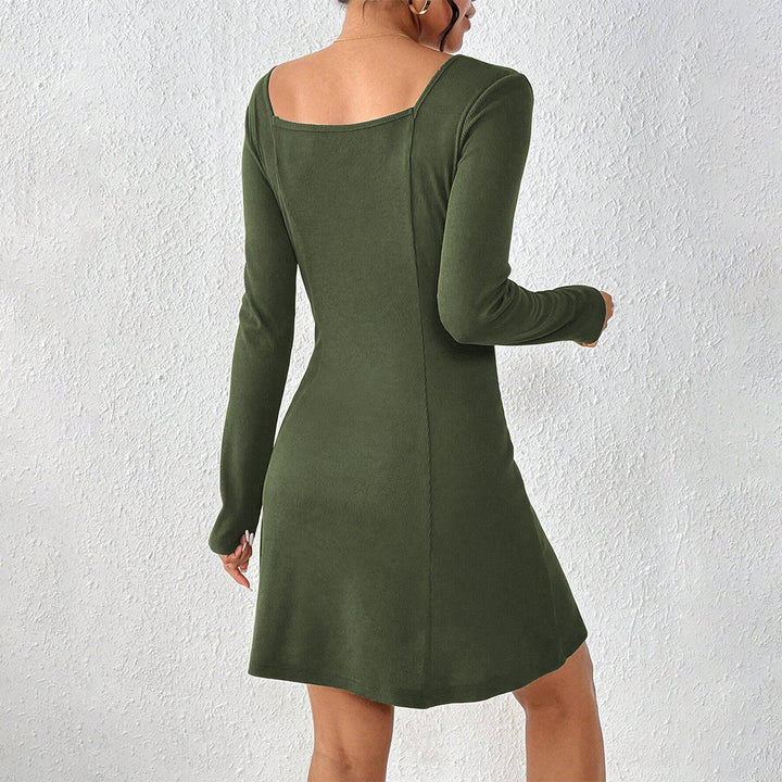 Damen ausgestelltes Strick‑Korsagenkleid mit durchgehender Knopfleiste, Square‑Neck und figurformenden Teilungsnähten Drune