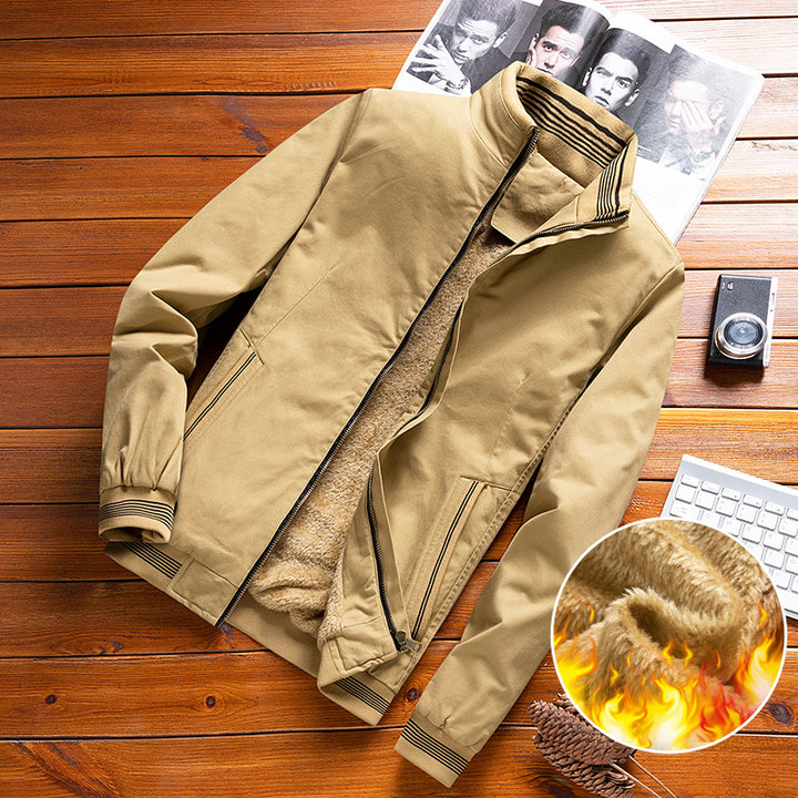 Herren nan thermisch gefütterte Freizeit-Bomberjacke mit Teddyfutter, Reißverschluss-Taschen und Stehkragen Drune