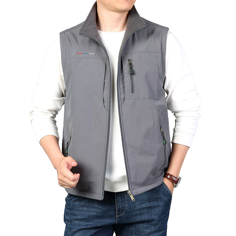 Herren Leichte Multifunktionale Outdoor-Weste mit Reißverschlusstaschen und Stehkragen Drune