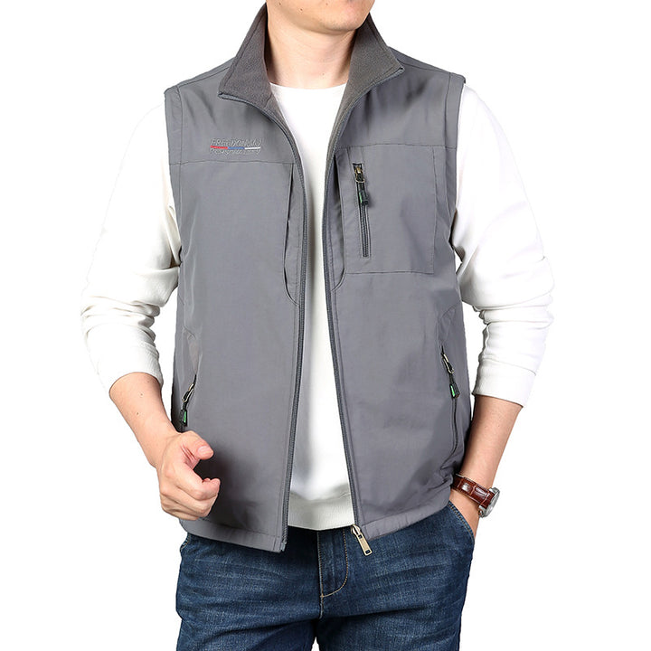 Herren Leichte Multifunktionale Outdoor-Weste mit Reißverschlusstaschen und Stehkragen Drune