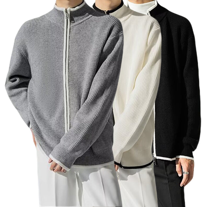Herren Modische Strickjacke mit hohem Kragen Drune