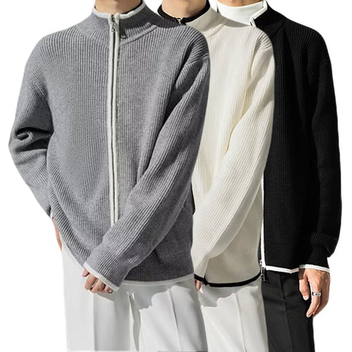 Herren Modische Strickjacke mit hohem Kragen Drune