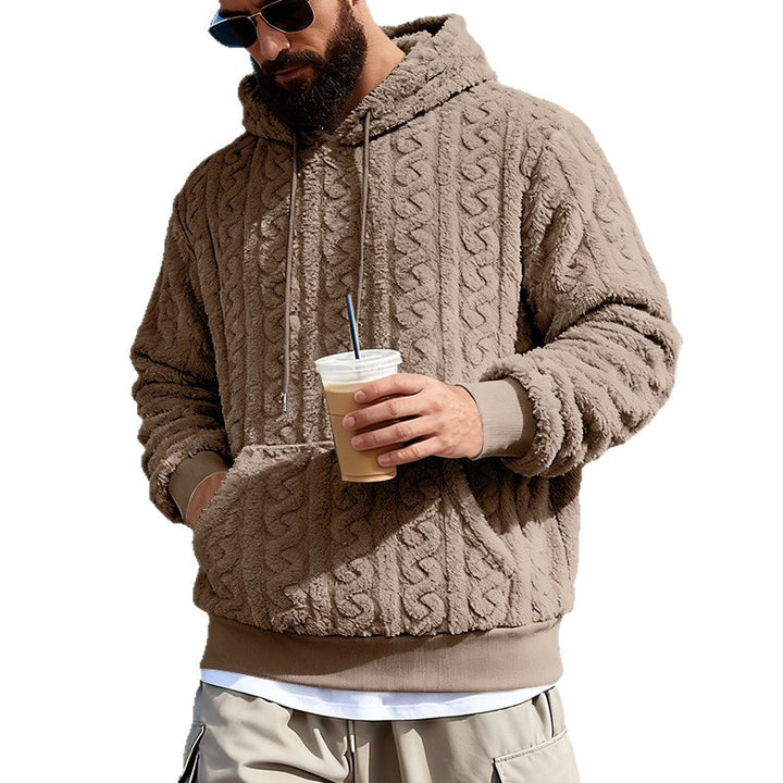 Herren nan Kuscheliger Sherpa-Hoodie mit Zopfmuster, Kängurutasche und Rippbündchen Drune