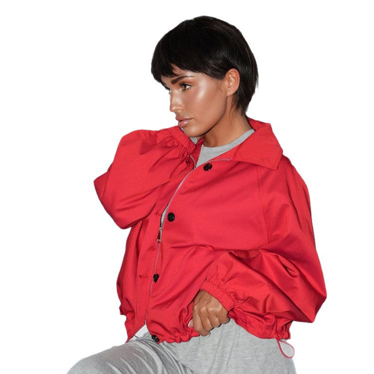 Damen Kurze Boxy-Bomberjacke mit Tunnelzug und Ballonärmeln Drune
