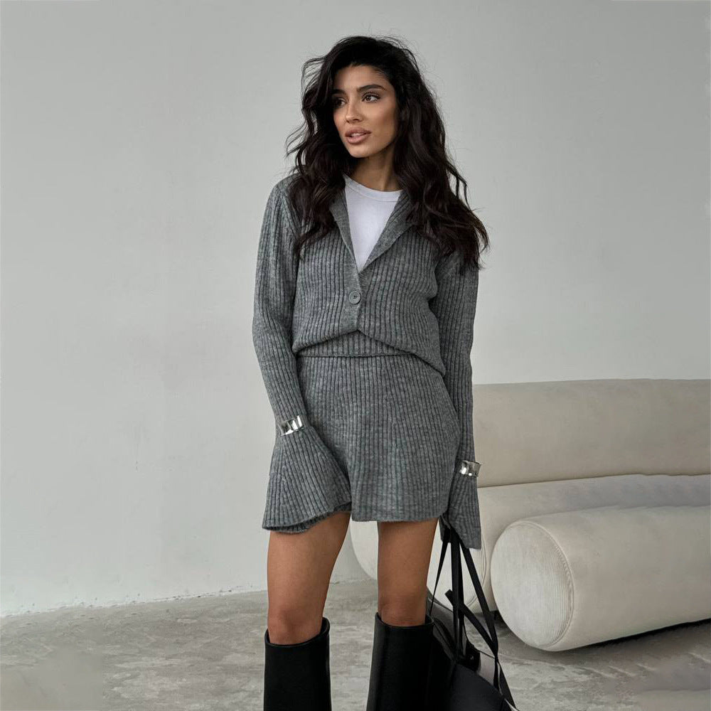 Damen Strickjacken und Rock-Set mit elegantem Rippdesign Drune