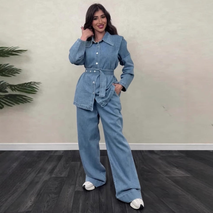 Damen Denim-Jumpsuit mit elegantem Gürtel und weitem Bein Drune