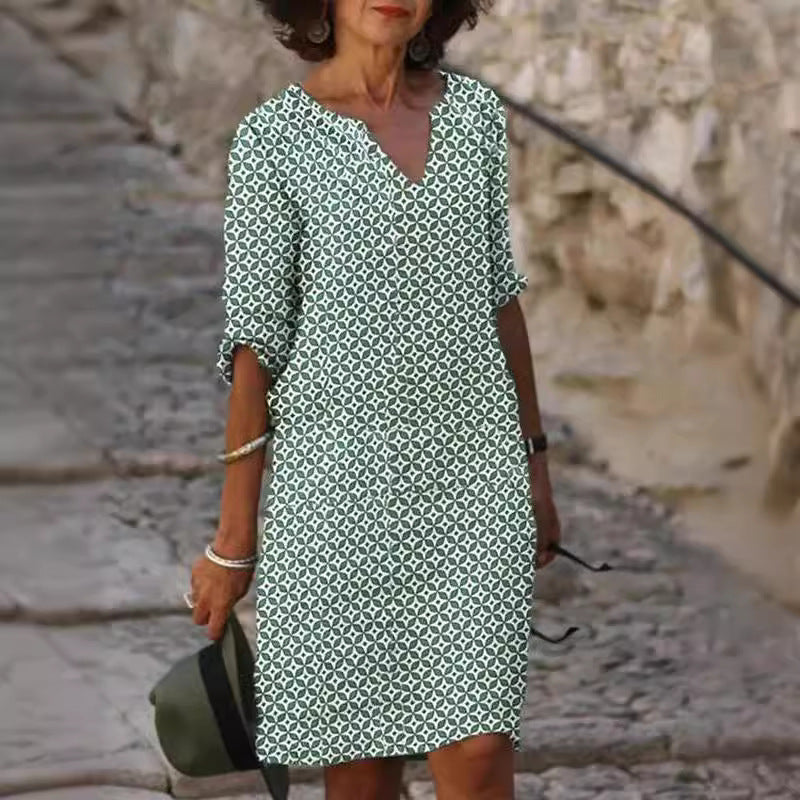 Damen lässiges Kleid mit grafischem Print und durchgehender Knopfleiste Drune