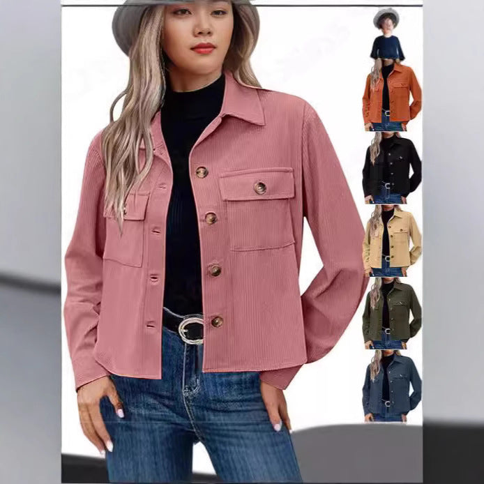 Damen lässige Utility-Jacke mit Knopfverschluss und praktischen Brusttaschen Drune