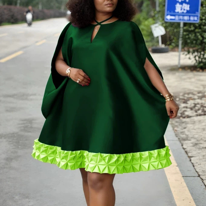 Damen elegantes kurzärmeliges Kleid mit voluminösem Rüschenunterrand Drune