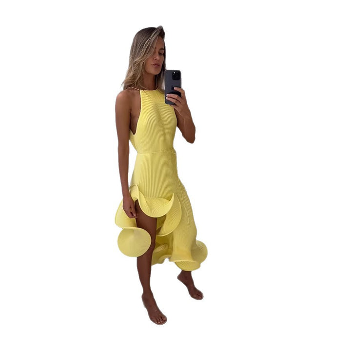 Damen Maxikleid mit asymmetrischem Volant und elegantem Faltenrock Drune