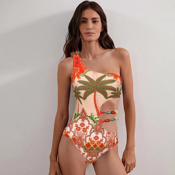Damen Einteiler Badeanzug mit modischem Cut-Out und passendem Strandrock Drune