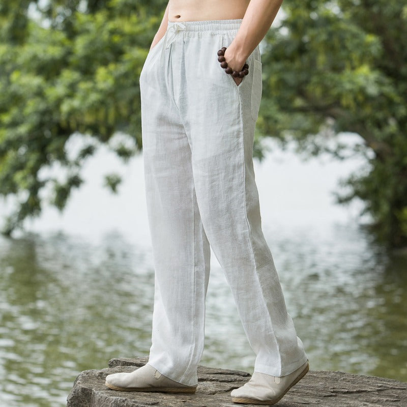 Herren lässige Leinenhose mit elastischem Bund und praktischen Seitentaschen Drune