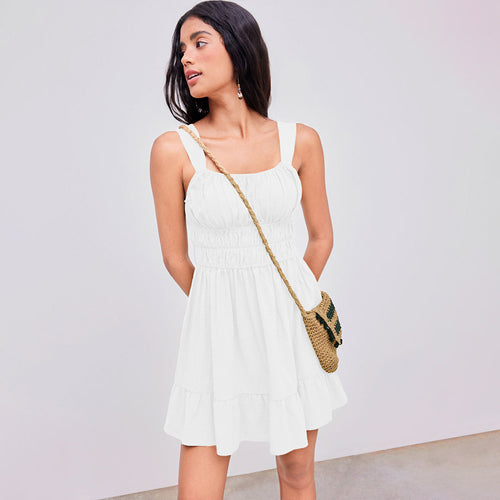 Damen Sommerliches Minikleid mit luftigen Rüschendetails und verstellbaren Trägern Drune