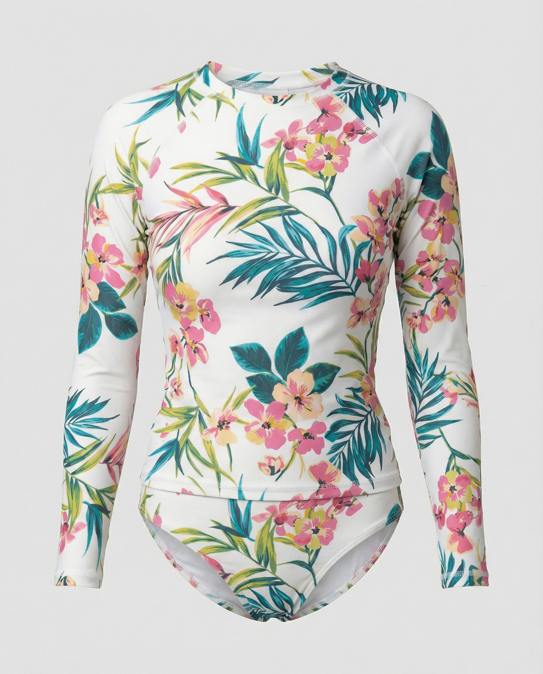 Damen Sportlicher Rashguard-Bikini-Set mit langem Arm und floralem Design Drune