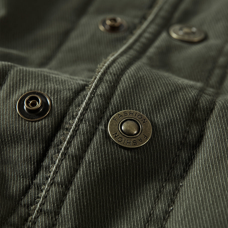 Herren nan robuste Thermo-Canvasjacke im Fieldstil mit Teddyfutter, verdeckter Druckknopfleiste und multifunktionalen Brusttaschen Drune