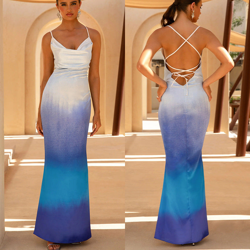 Damen elegantes Maxikleid mit zartem Ombre-Effekt Drune