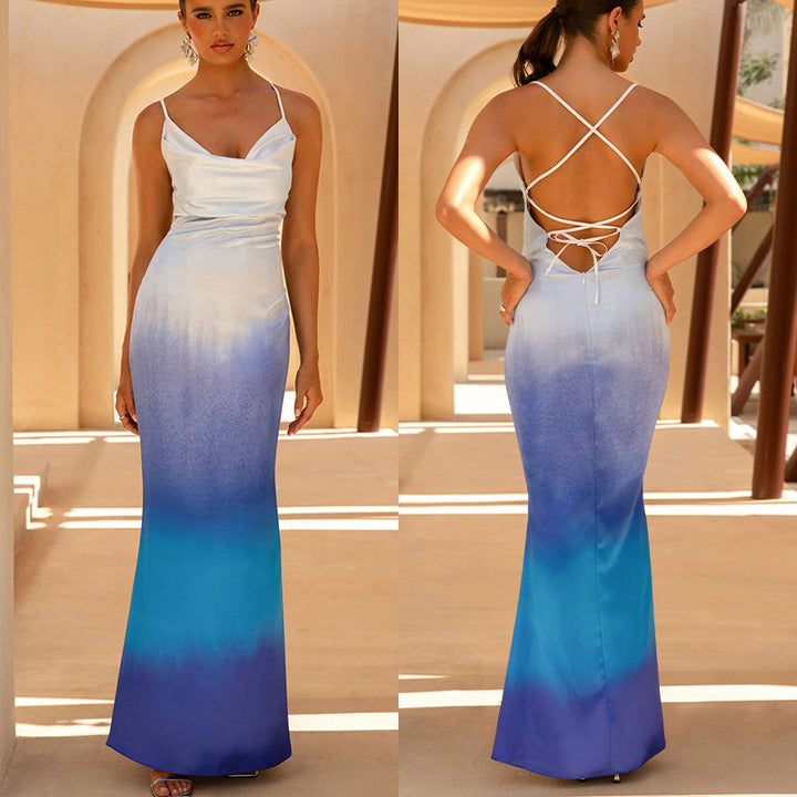Damen elegantes Maxikleid mit zartem Ombre-Effekt Drune