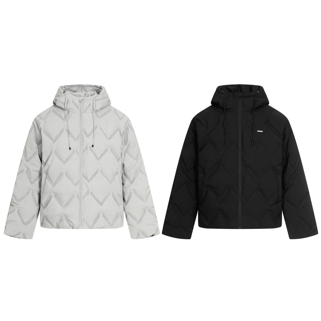 Damen Kurz geschnittene wattierte Kapuzenjacke mit reflektierender Chevron-Steppung Drune