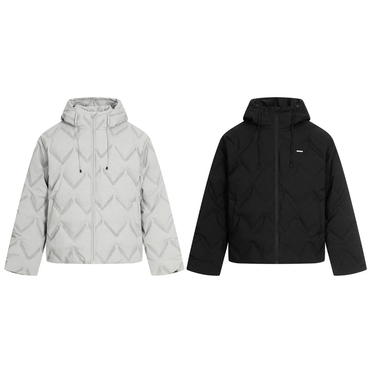 Damen Kurz geschnittene wattierte Kapuzenjacke mit reflektierender Chevron-Steppung Drune