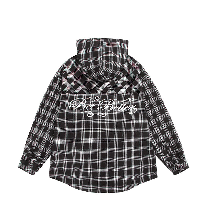 Unisex Kariertes Kapuzen-Overshirt aus Flanell mit Logostickerei und Oversize-Schnitt Drune