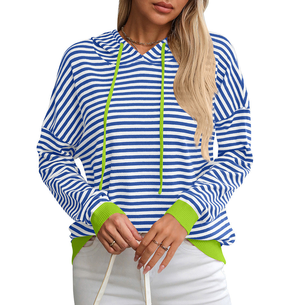 Damen gestreifter Hoodie mit lässigem Schnitt und kontrastierenden Details Drune