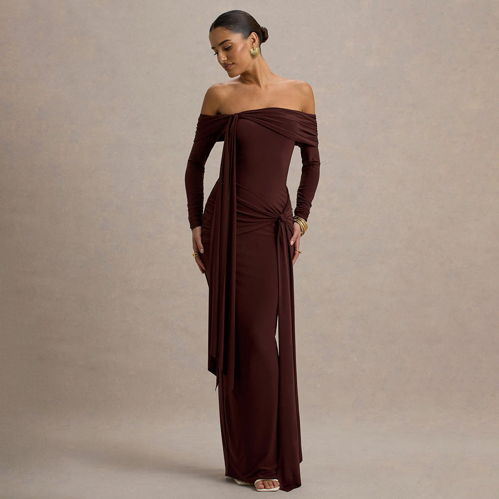Damen Elegantes Off-Shoulder Abendkleid mit drapierter Silhouette Drune