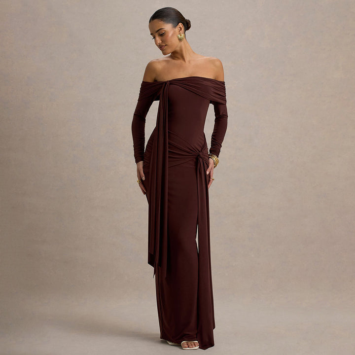 Damen Elegantes Off-Shoulder Abendkleid mit drapierter Silhouette Drune
