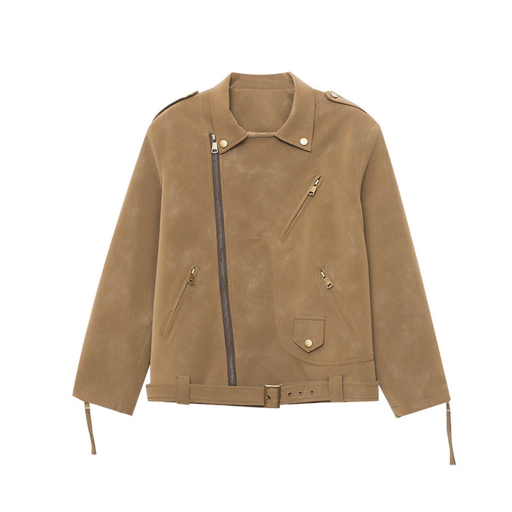 Damen Kunstleder-Bikerjacke mit eleganten Details und asymmetrischem Reißverschluss Drune