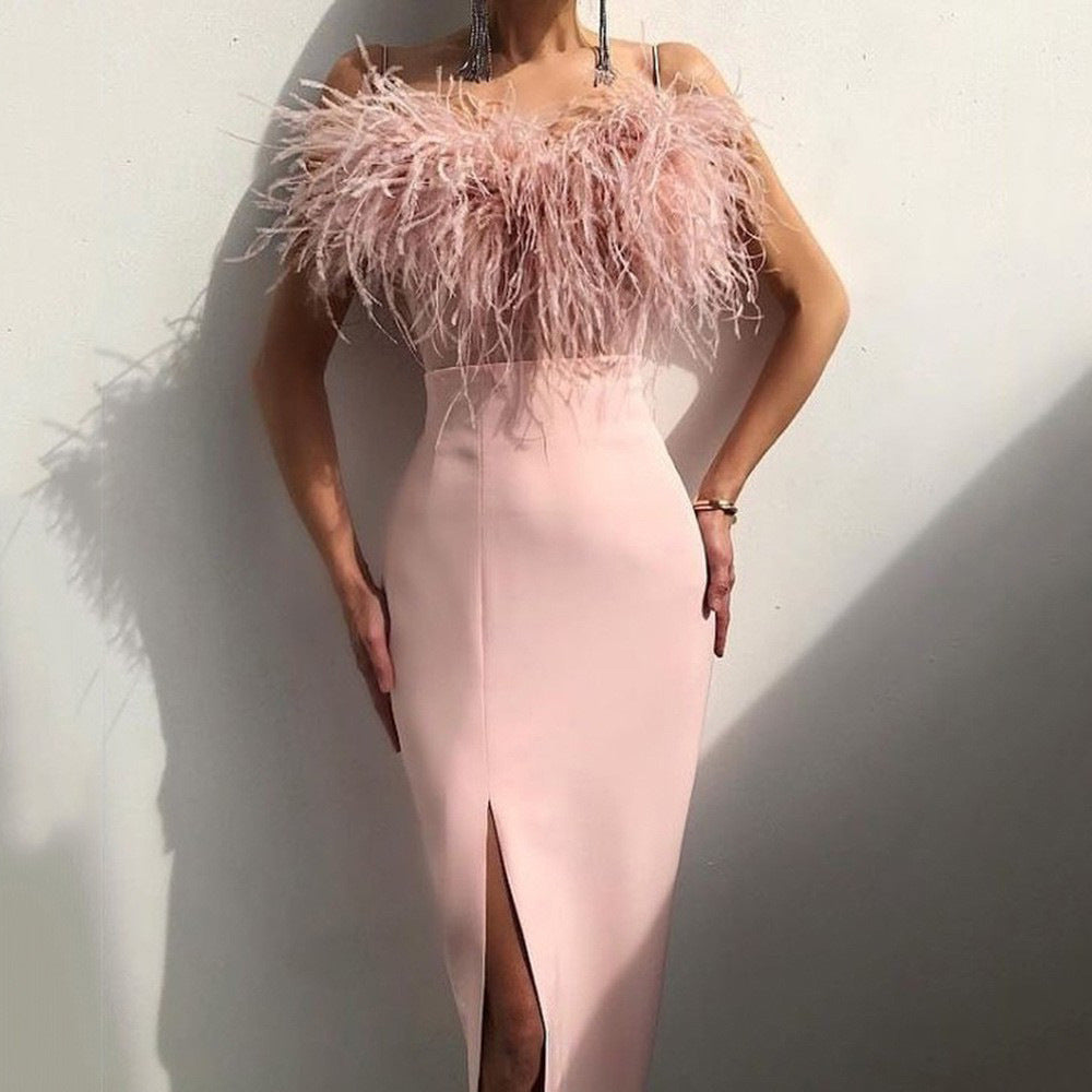 Damen Abendkleid mit feiner Federapplikation Drune