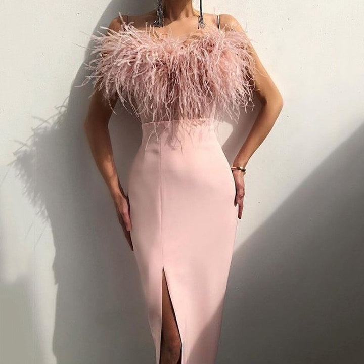 Damen Abendkleid mit feiner Federapplikation Drune