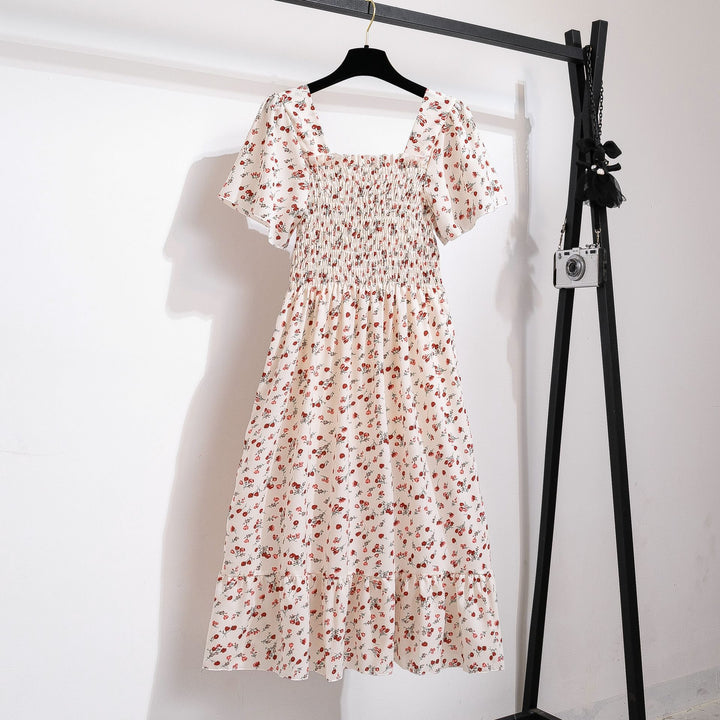 Damen Blumengemustertes Midikleid mit elastischer Taille und voluminösem Rock Drune
