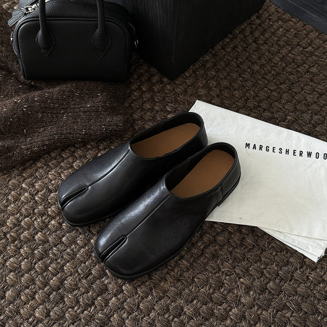 Damen Elegante und bequeme Slippers aus hochwertigem Leder mit offenem Fersenbereich Drune