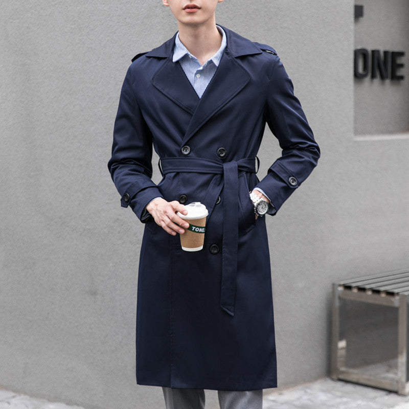 Herren Wasserabweisender Trenchcoat mit Doppelreihe, klassischem Revers und Taillengürtel Drune