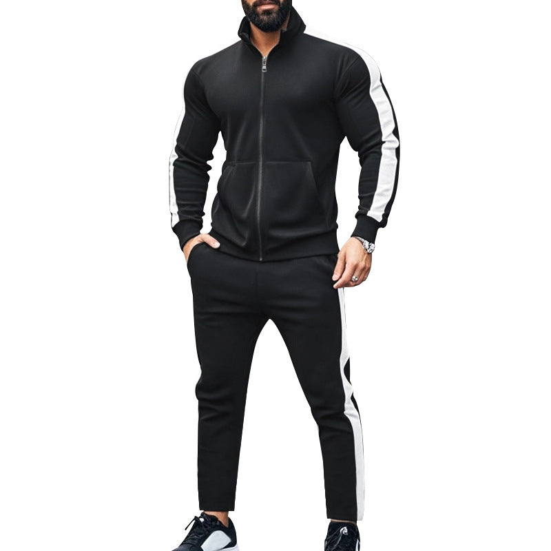 Herren sportlicher Trainingsanzug mit stylischem Reißverschluss und Kontraststreifen Drune