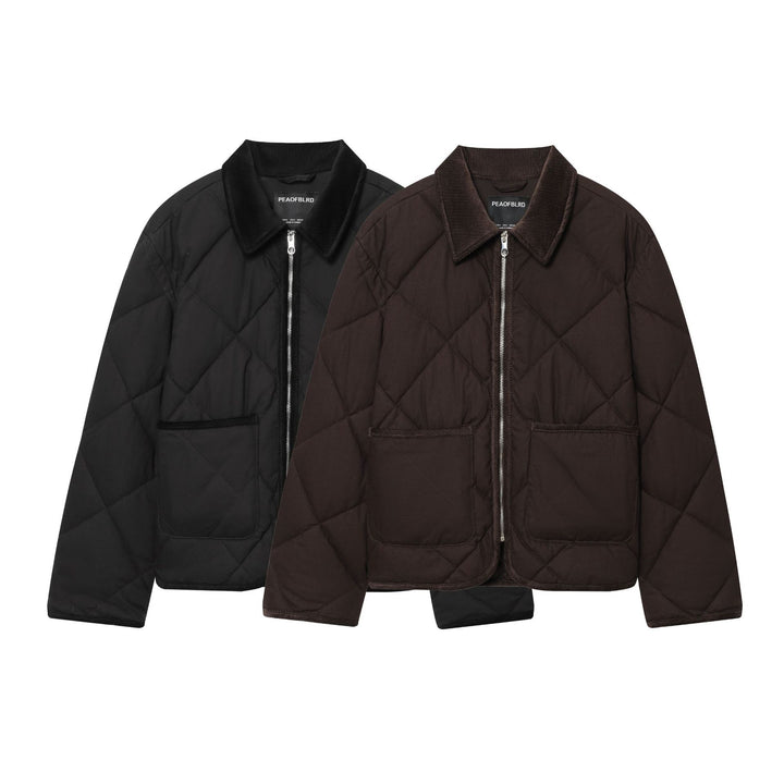 Damen nan diamantgesteppte kurze Boxy-Jacke mit Cordkragen und Metallreißverschluss Drune