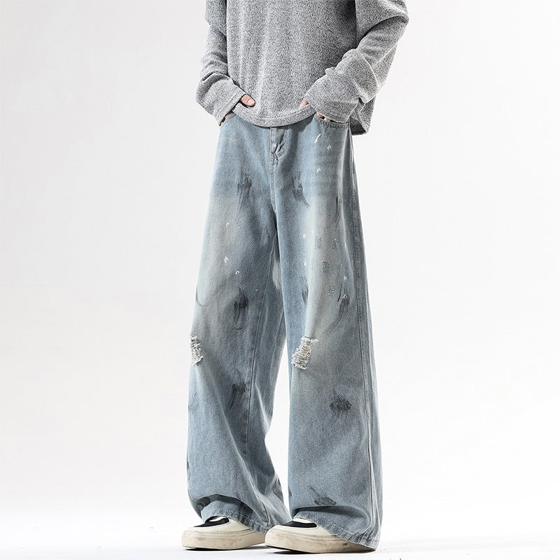 Herren Extraweite Baggy-Jeans im Vintage-Used-Look mit Distressed-Details Drune