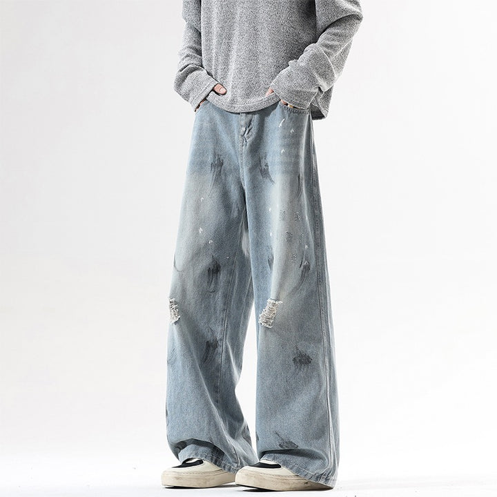 Herren Extraweite Baggy-Jeans im Vintage-Used-Look mit Distressed-Details Drune