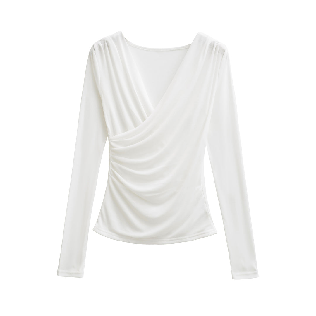 Damen Drapiertes Longsleeve mit V-Ausschnitt und seitlicher Raffung Drune