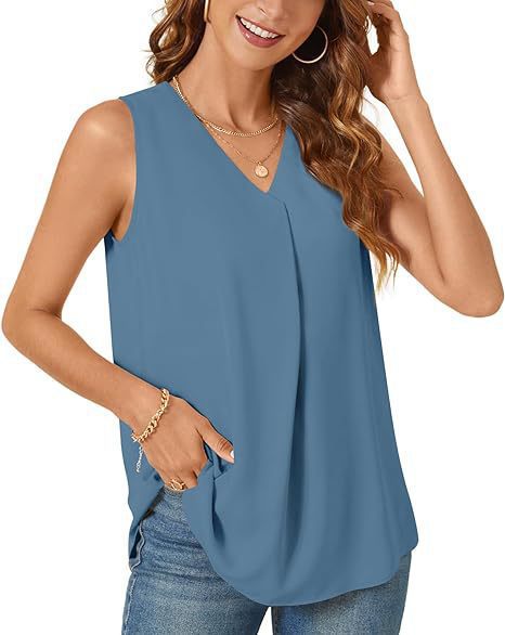 Damen Leichte Faltenfreie Ärmellose Bluse Drune