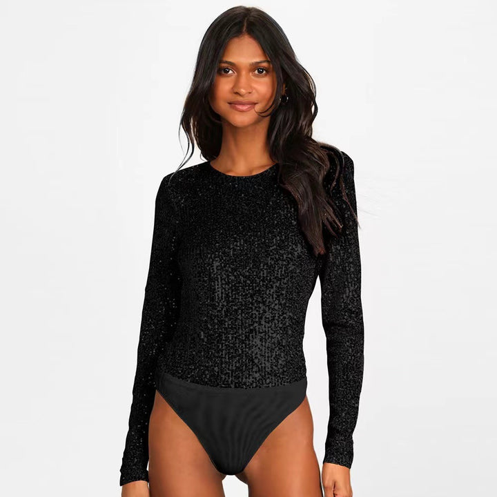 Damen Glitzerndes Bodysuit mit langen Ärmeln und schimmerndem Obermaterial Drune