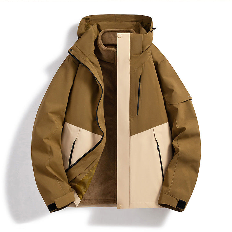 Herren Wasserabweisende Softshell-Fleece-Lagenjacke mit Kapuze und winddichter Frontblende Drune